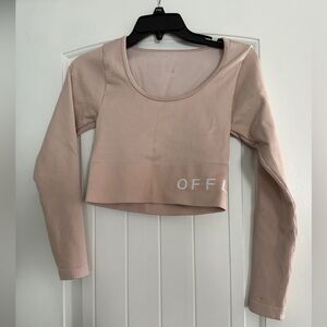 OffLine Women's Long Sleeve Cropped Scoop Neck Top in Blush Pink Size Medium